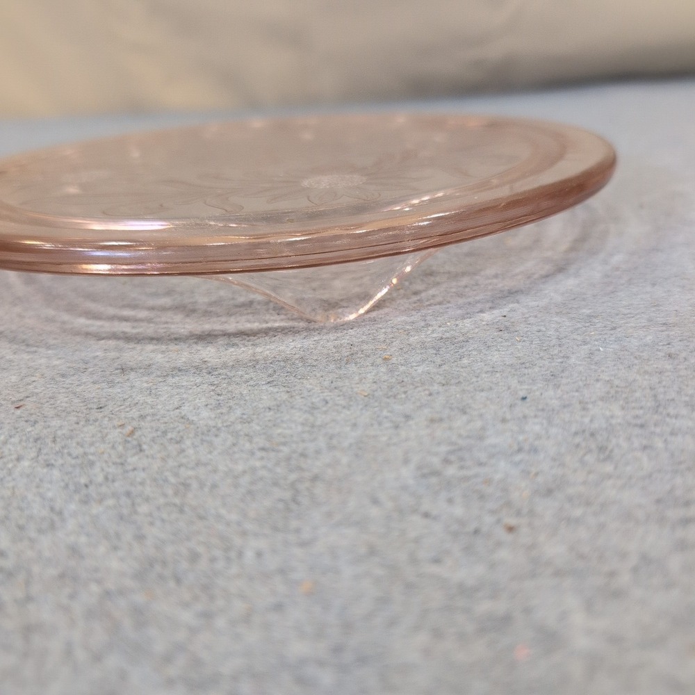Jeannette Sunflower Pink Depression Glass 3 Footed Cake Plate Vintage 1930s - Picture 2 of 8